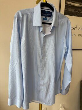 Dylan Park Always Stretch Wrinkle Free Blue Long Sleeve Men's Dress Shirt XL
